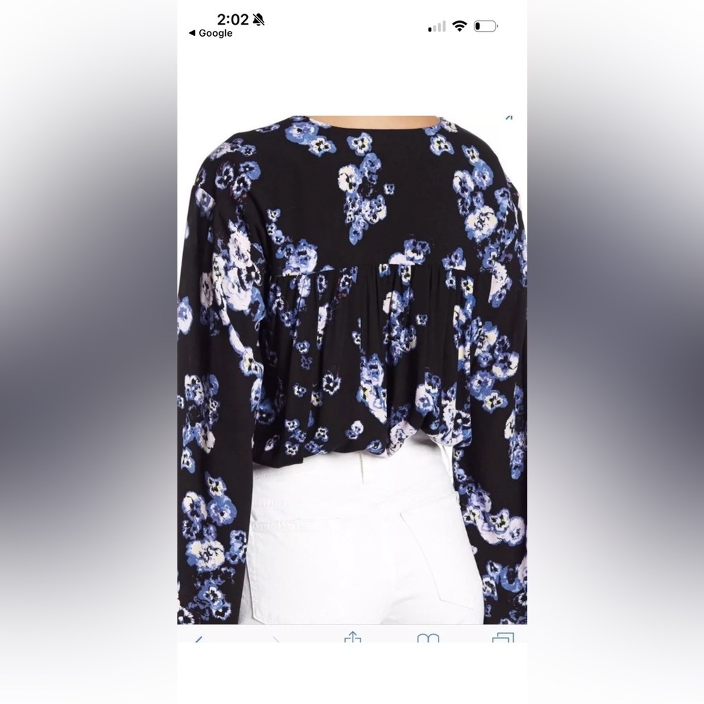 Free People Black Blue Floral V-Neck Tie Long Sleeve Bodysuit‎ Womens, Small - Picture 16 of 16